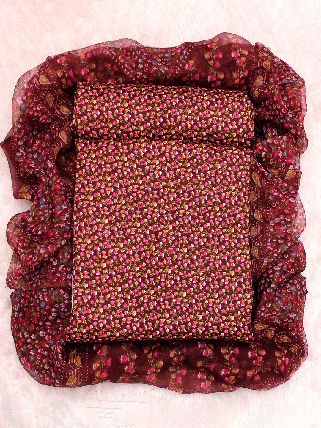 kalini maroon & pink printed art silk unstitched dress material
