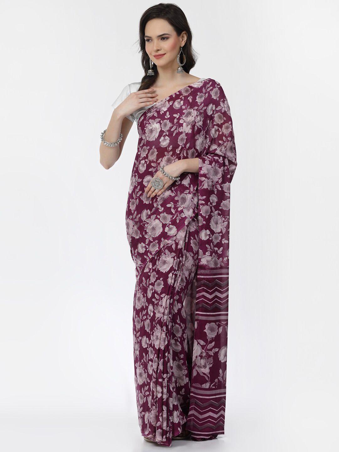 kalini maroon & white floral poly georgette saree