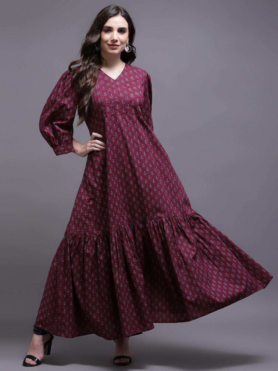 kalini maroon ethnic motifs a-line maxi dress