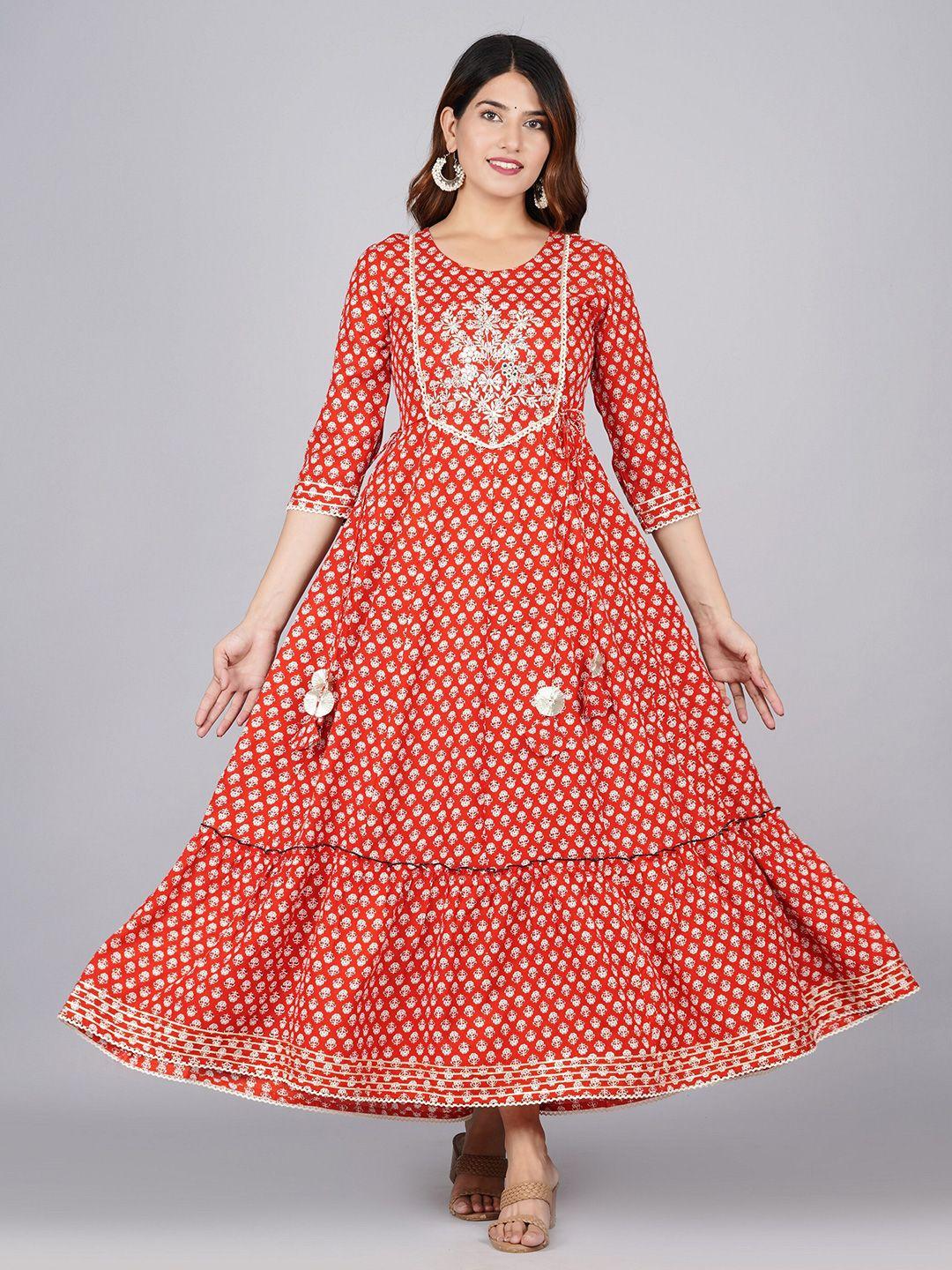 kalini maroon ethnic motifs maxi fit & flare dress