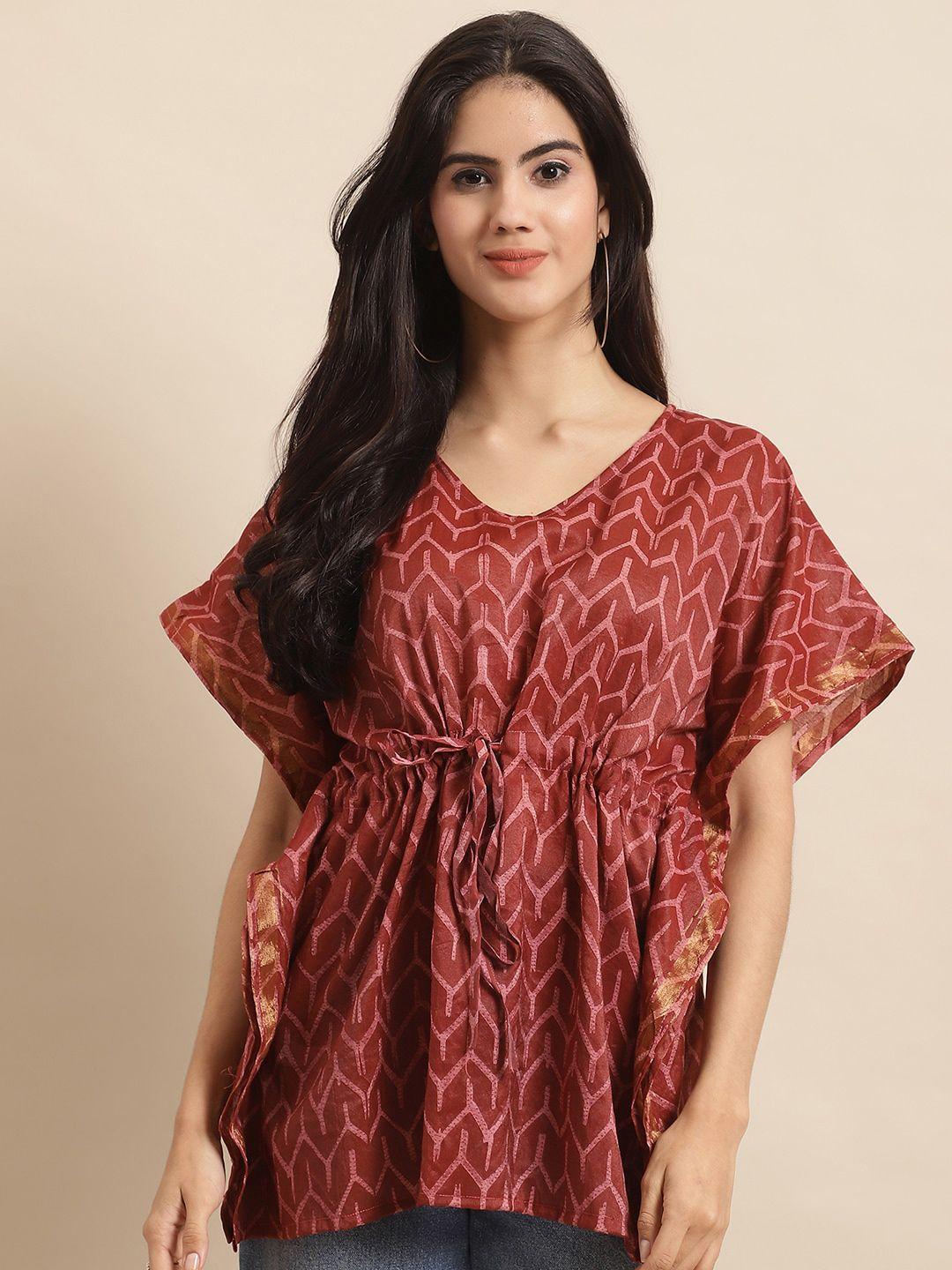 kalini maroon print kaftan dress