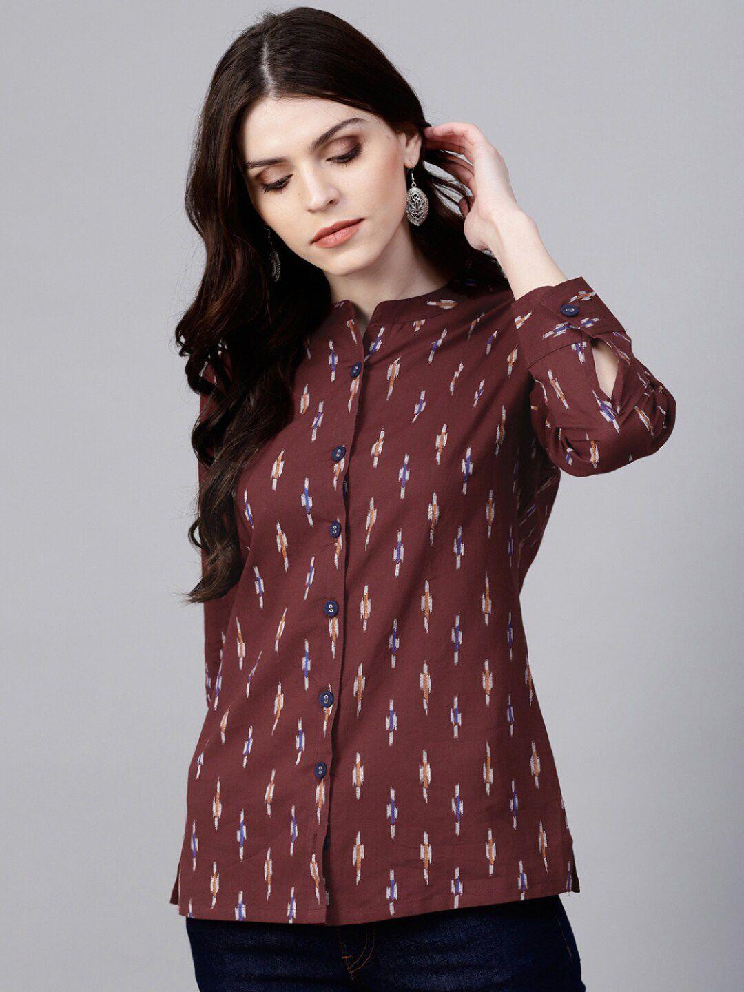 kalini maroon print shirt style pure cotton top