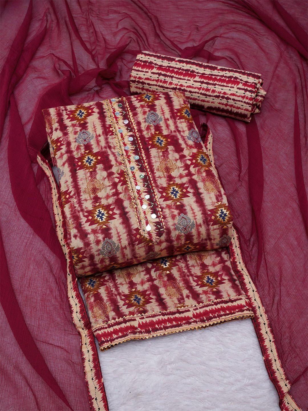 kalini maroon printed art silk unstitched dress material