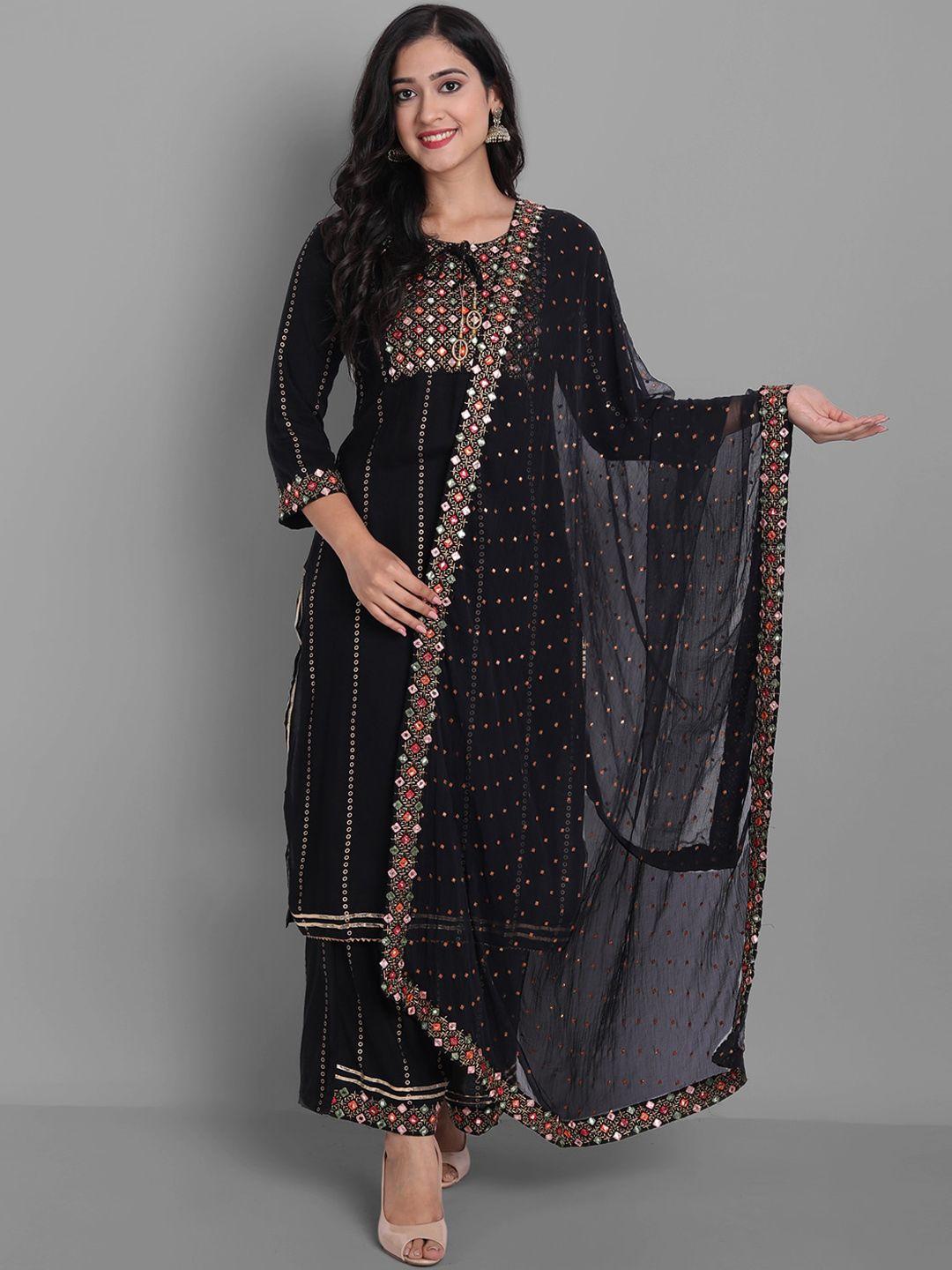 kalini mirror work embellished kurta with palazzos & with dupatta