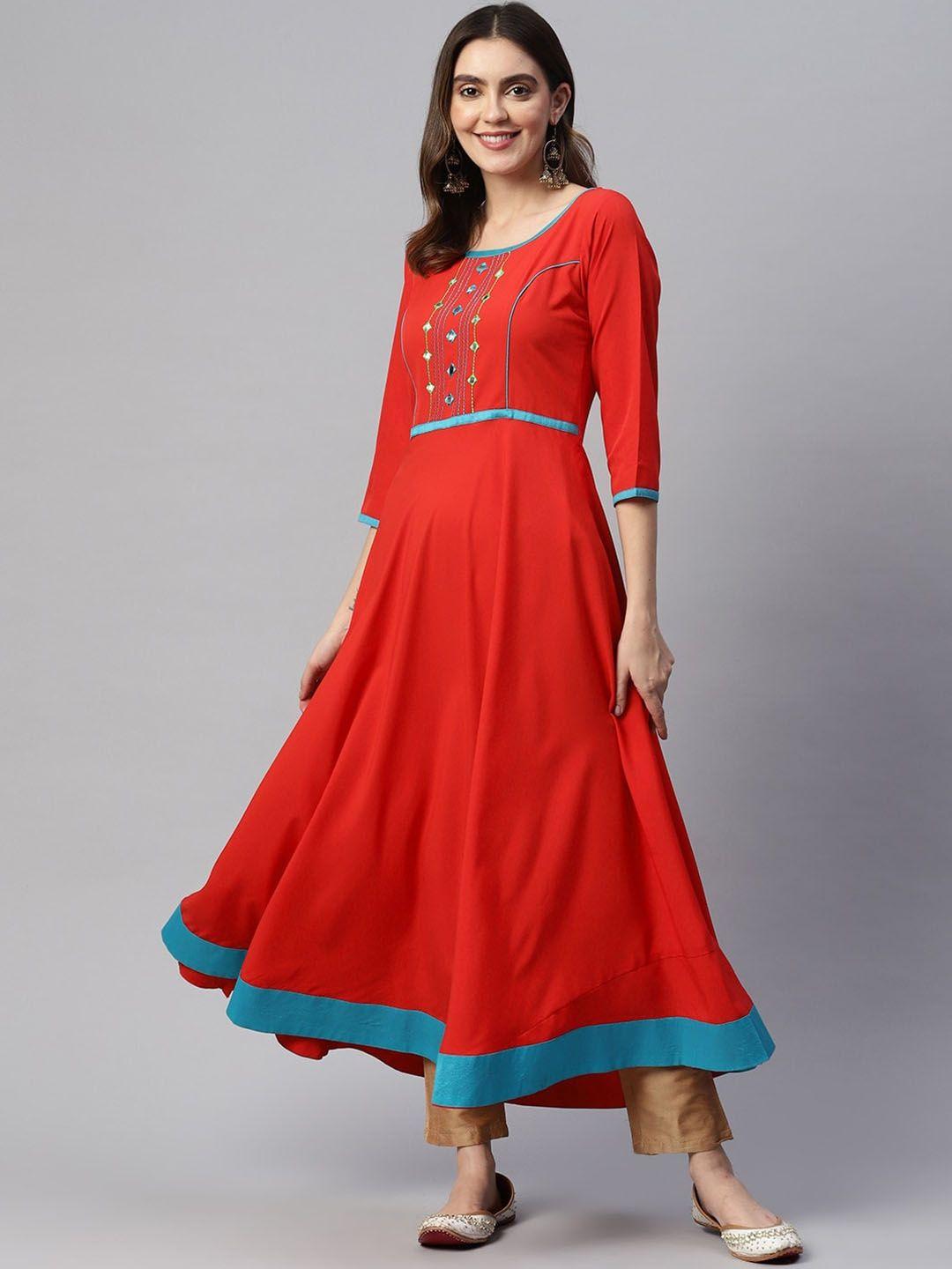 kalini mirror work embroidered anarkali kurta