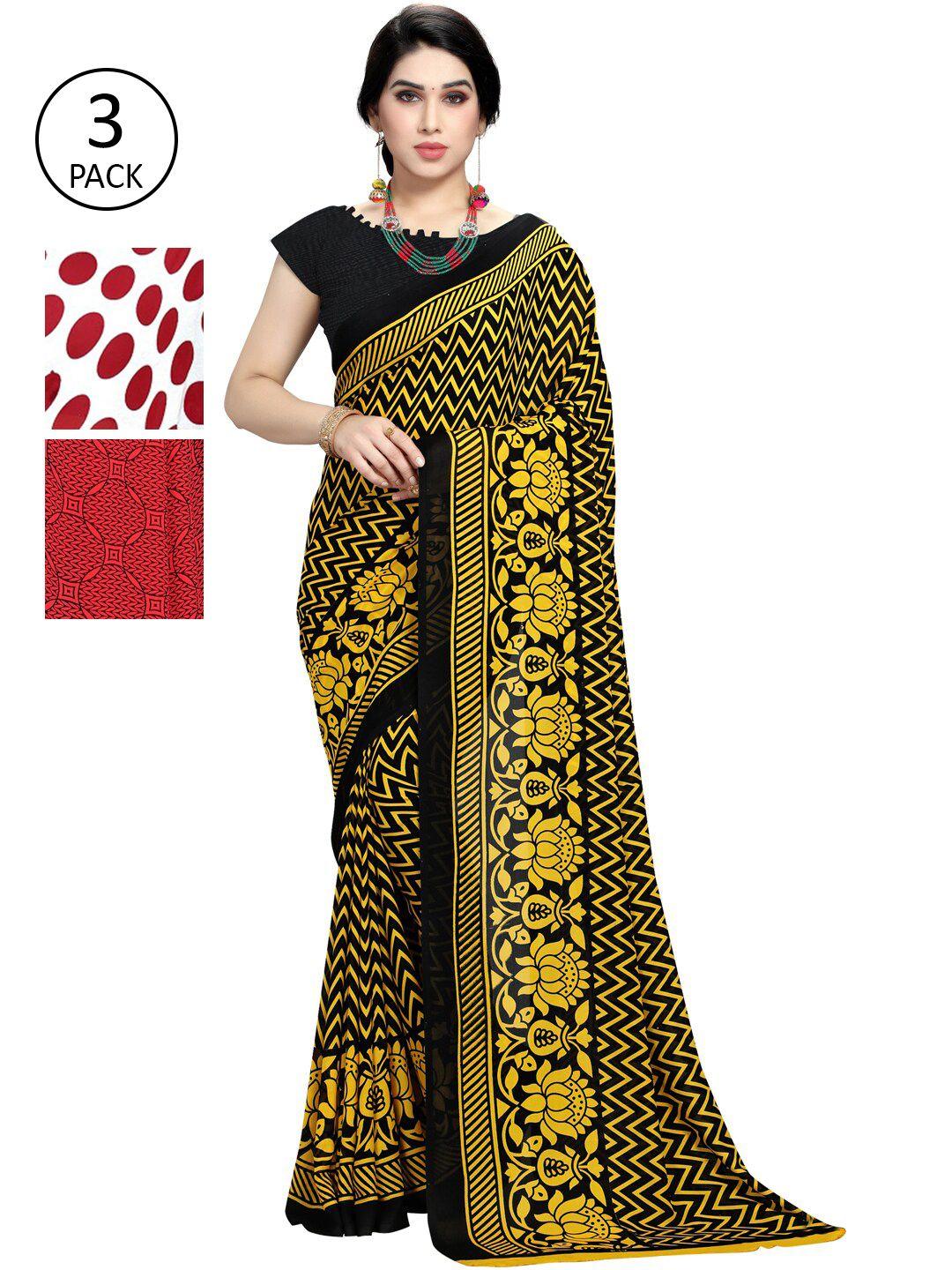 kalini multicolor georgette printed daily wear saree with unstitched blouse(pack of 3)