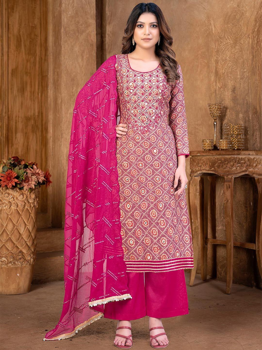kalini multicoloured & pink embroidered unstitched dress material