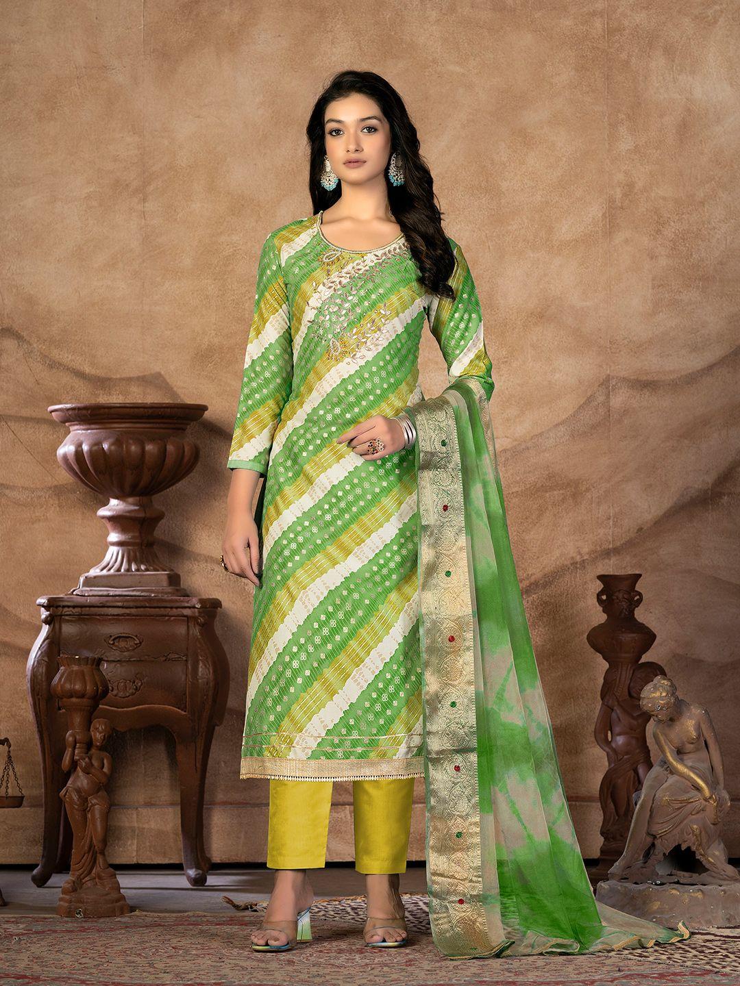 kalini multicoloured & yellow embroidered pure cotton unstitched dress material