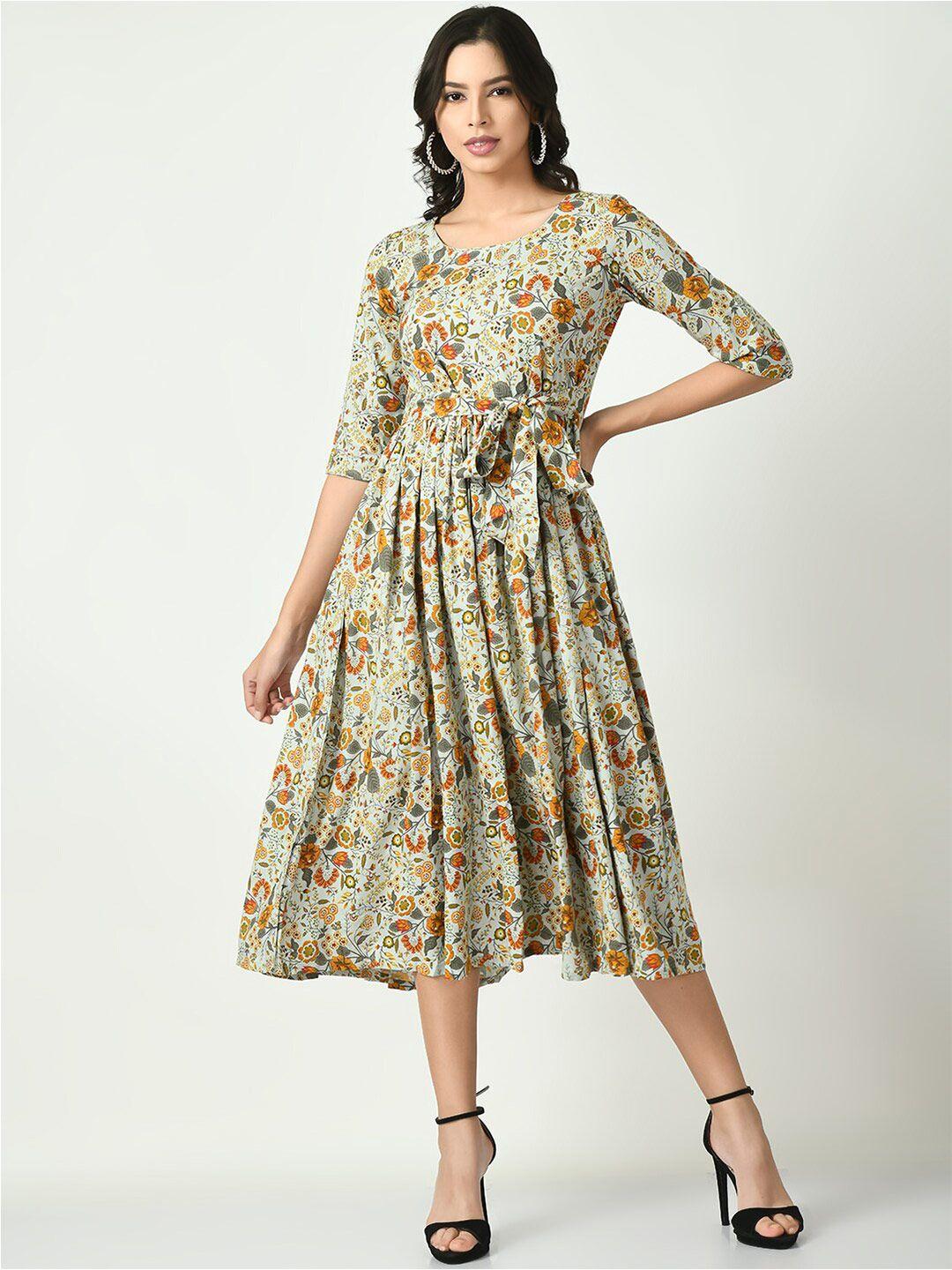 kalini multicoloured floral print fit & flare midi dress