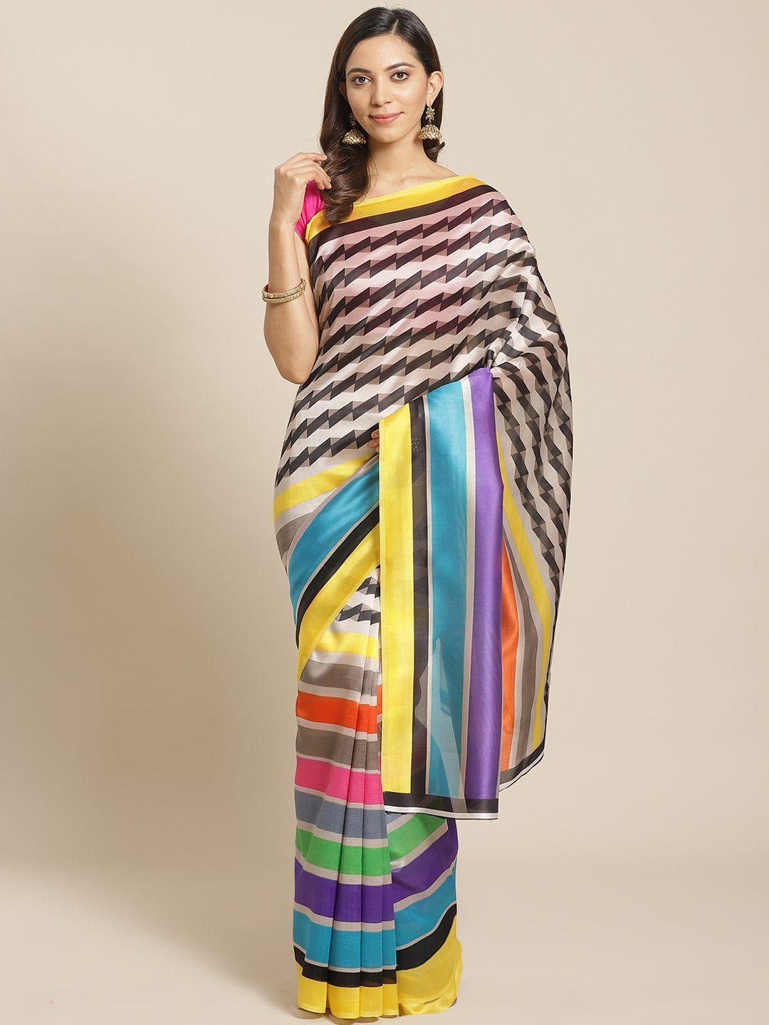 kalini multicoloured silk blend striped mysore silk saree