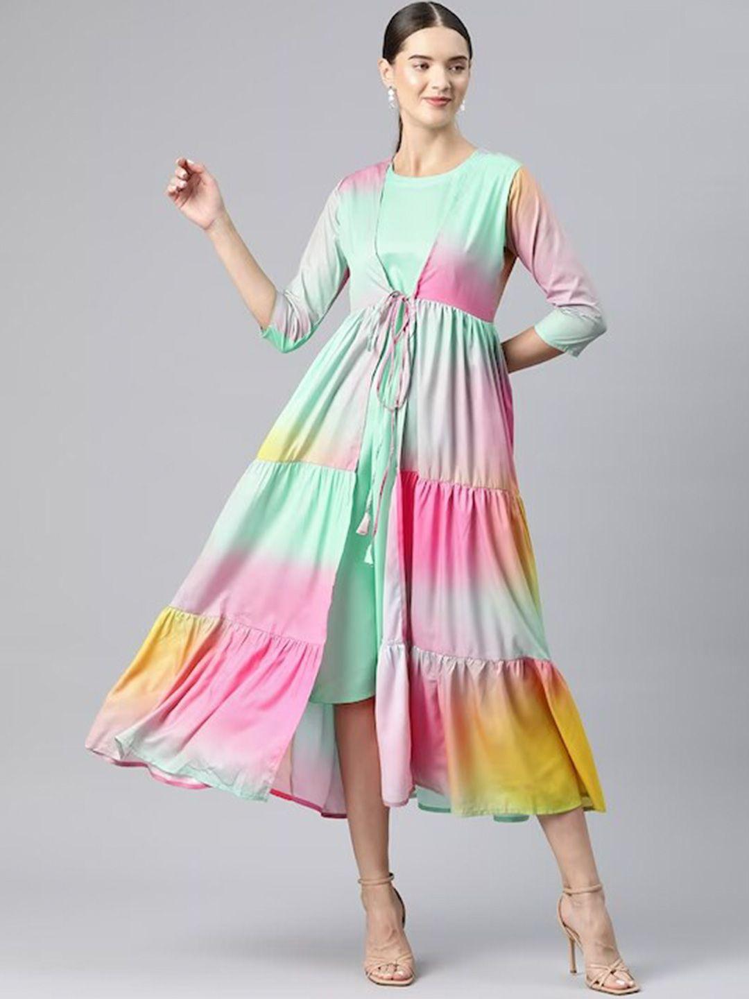 kalini multicoloured tie and dye colourblocked organic cotton maxi midi dress