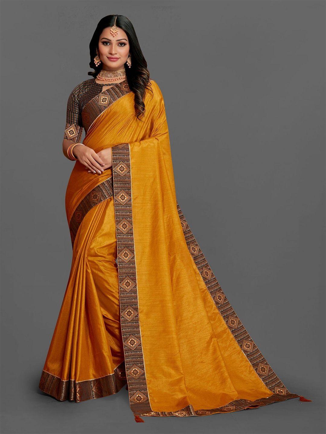 kalini mustard & brown gotta patti silk blend saree