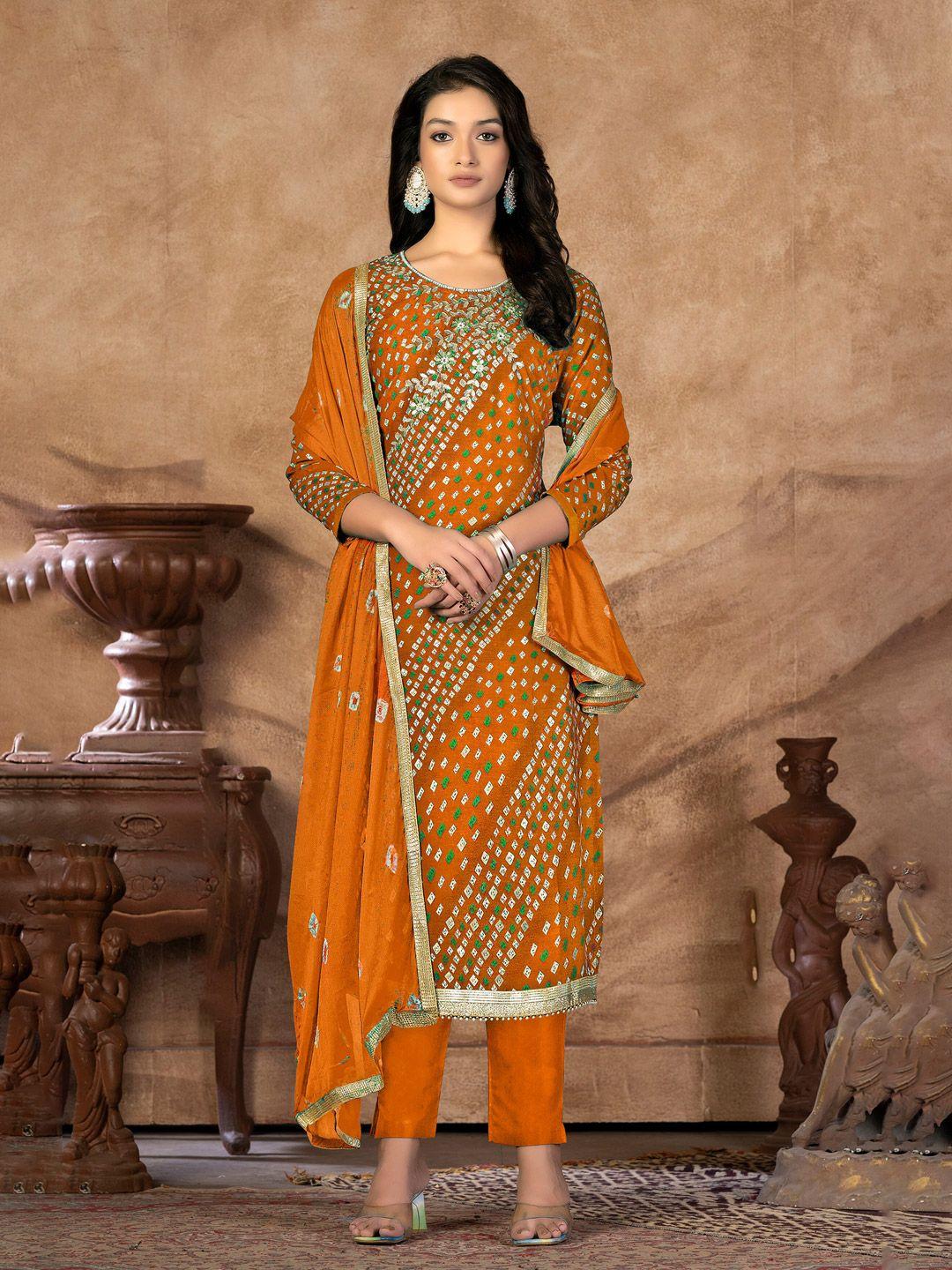 kalini mustard & mustard embroidered pure cotton unstitched dress material