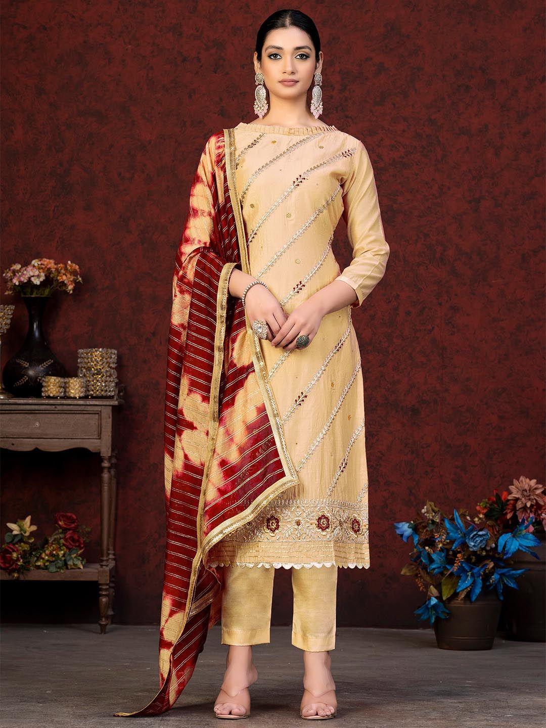 kalini mustard & mustard embroidered unstitched dress material