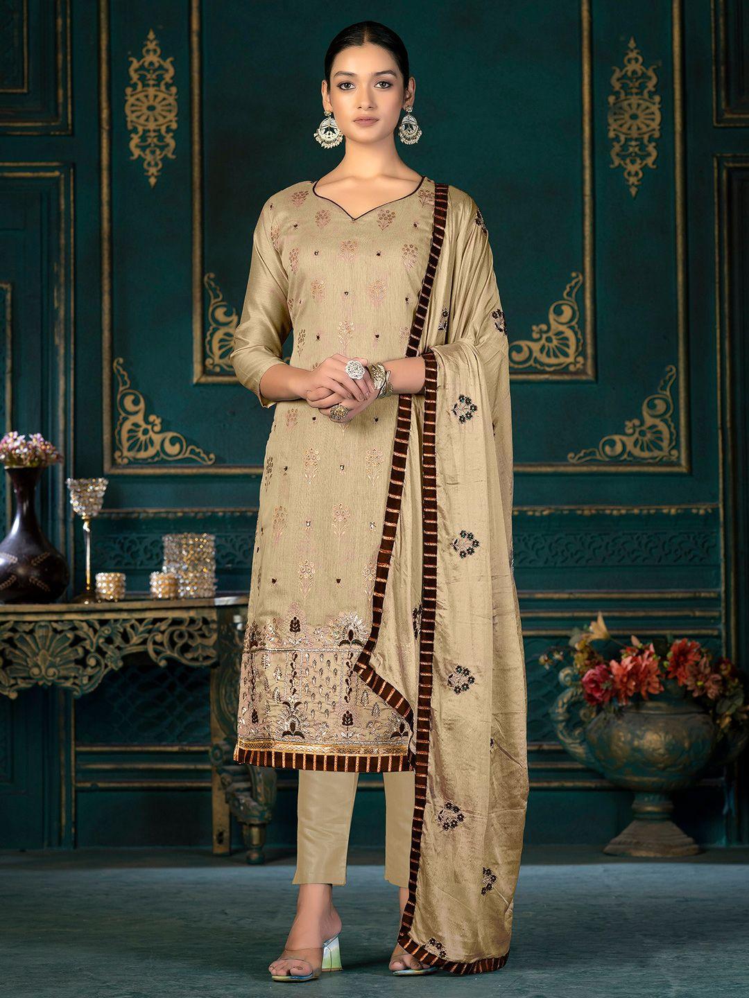 kalini mustard & mustard embroidered unstitched dress material