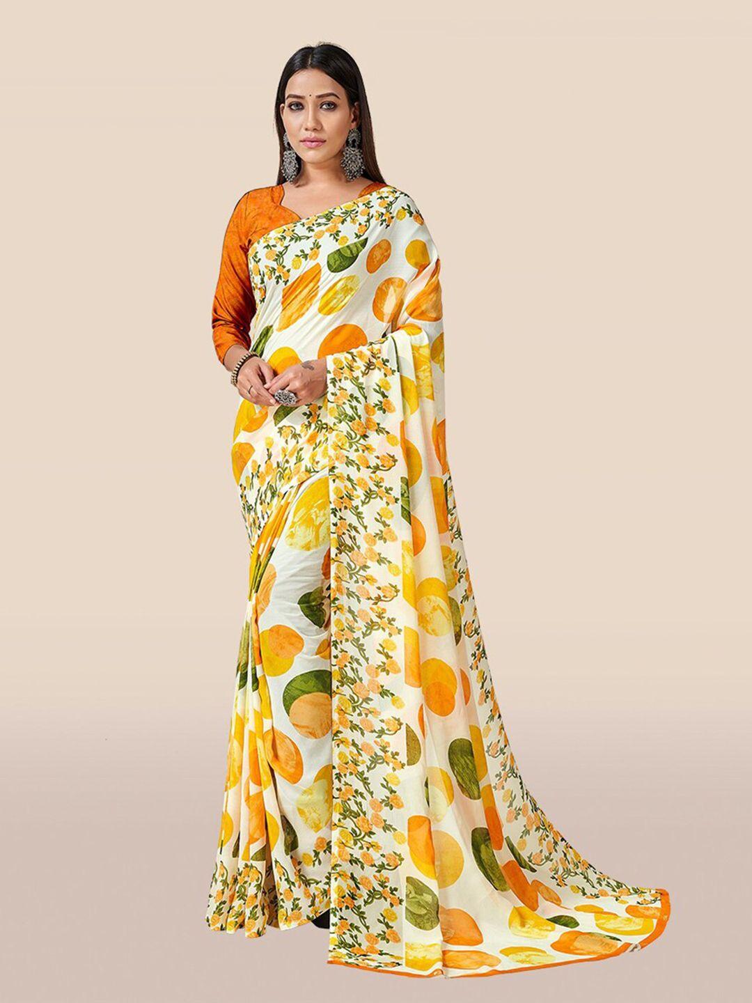 kalini mustard & orange geometric printed saree
