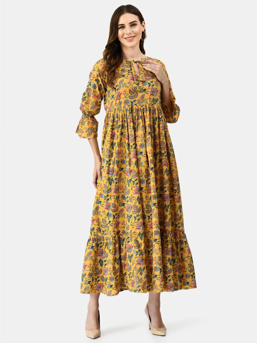 kalini mustard yellow floral ethnic maxi dress