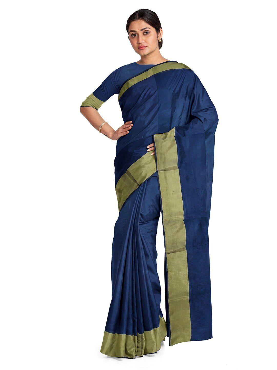 kalini navy blue & gold-toned silk cotton  sungudi saree