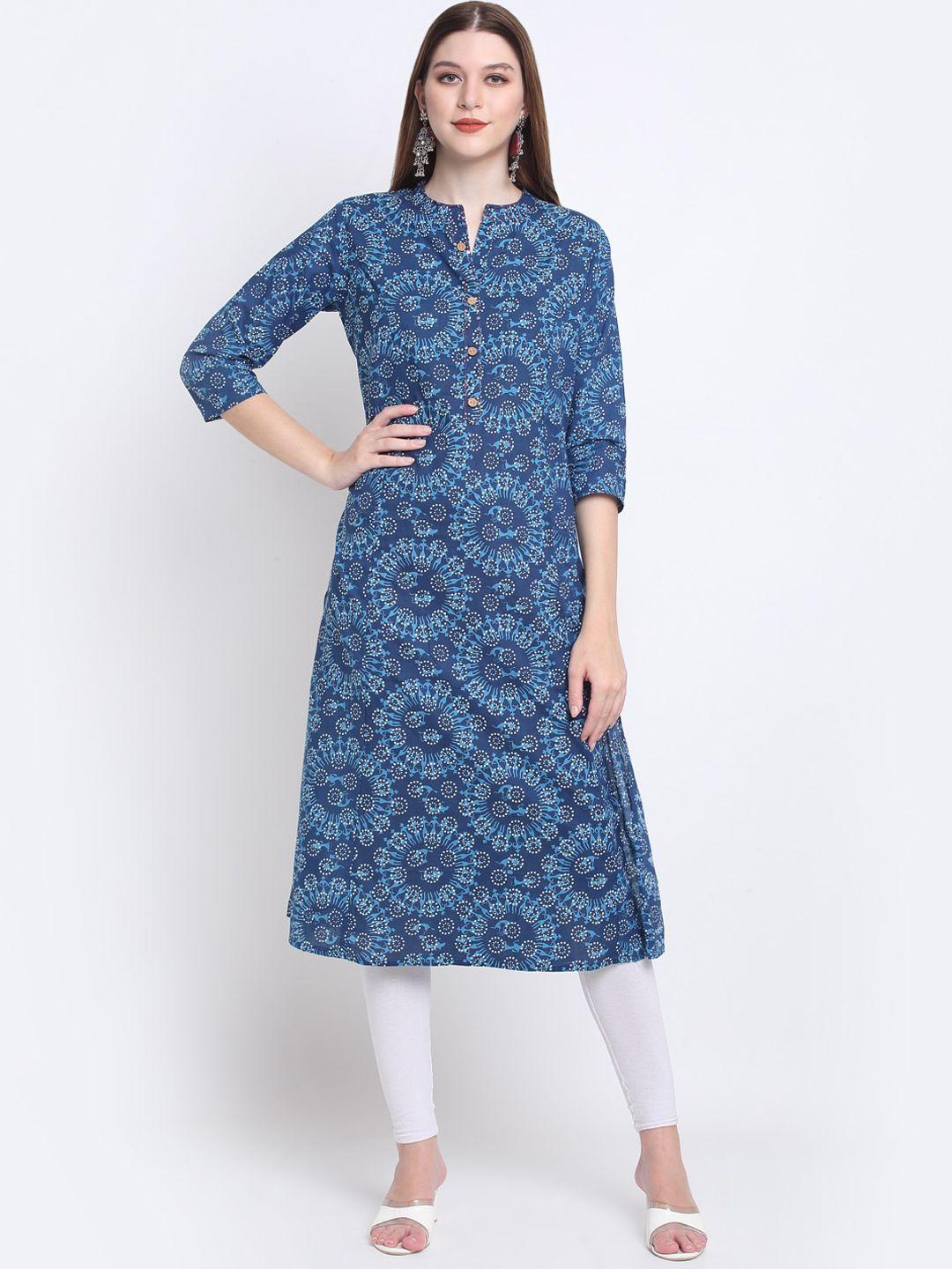kalini navy blue & white cotton printed kurta