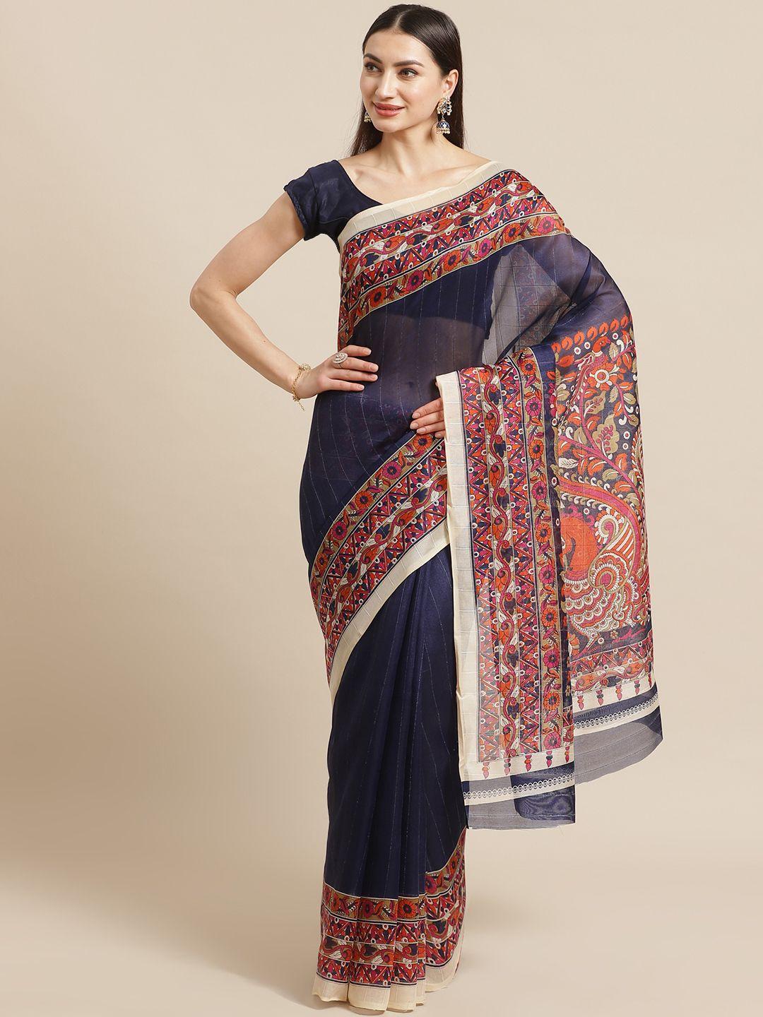 kalini navy blue striped saree