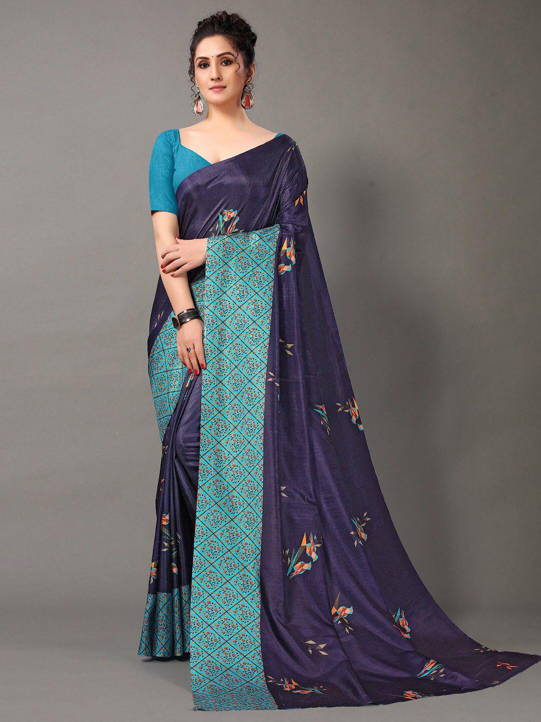 kalini navy floral printed saree