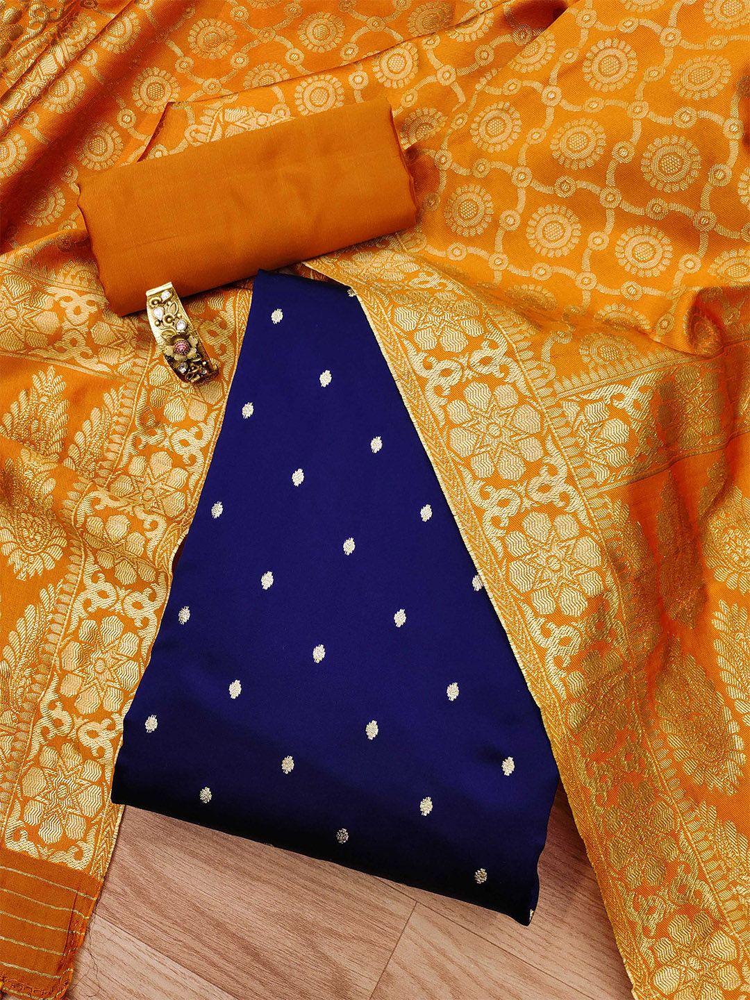kalini navy polka dots woven design zari unstitched dress material