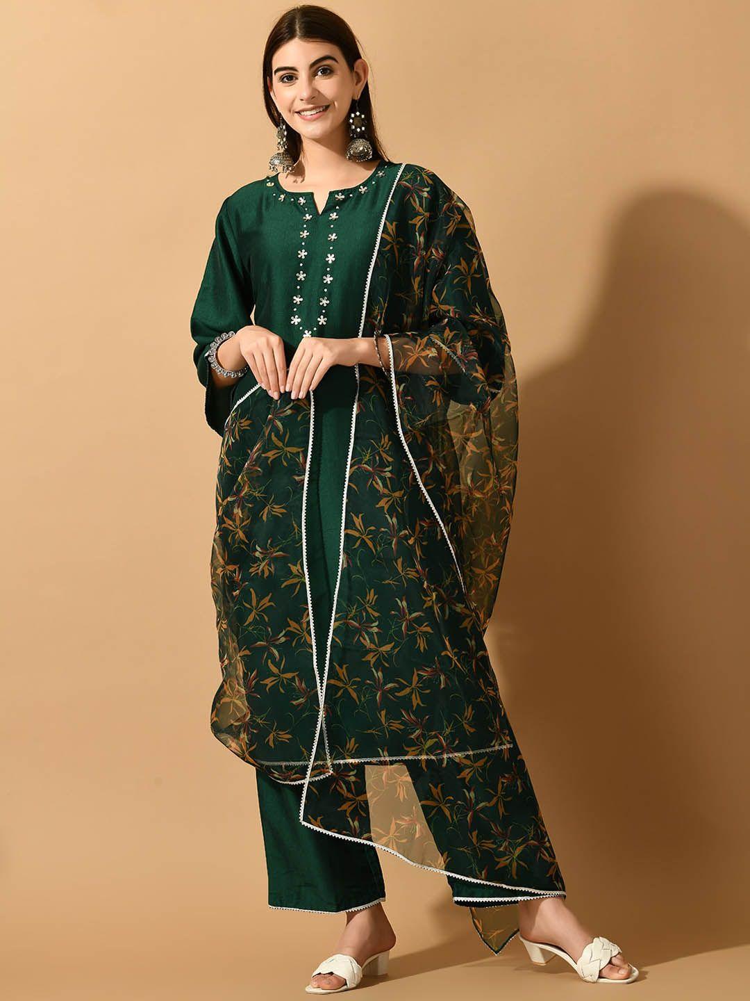 kalini notched neck beads & stones kurta with palazzos & dupatta