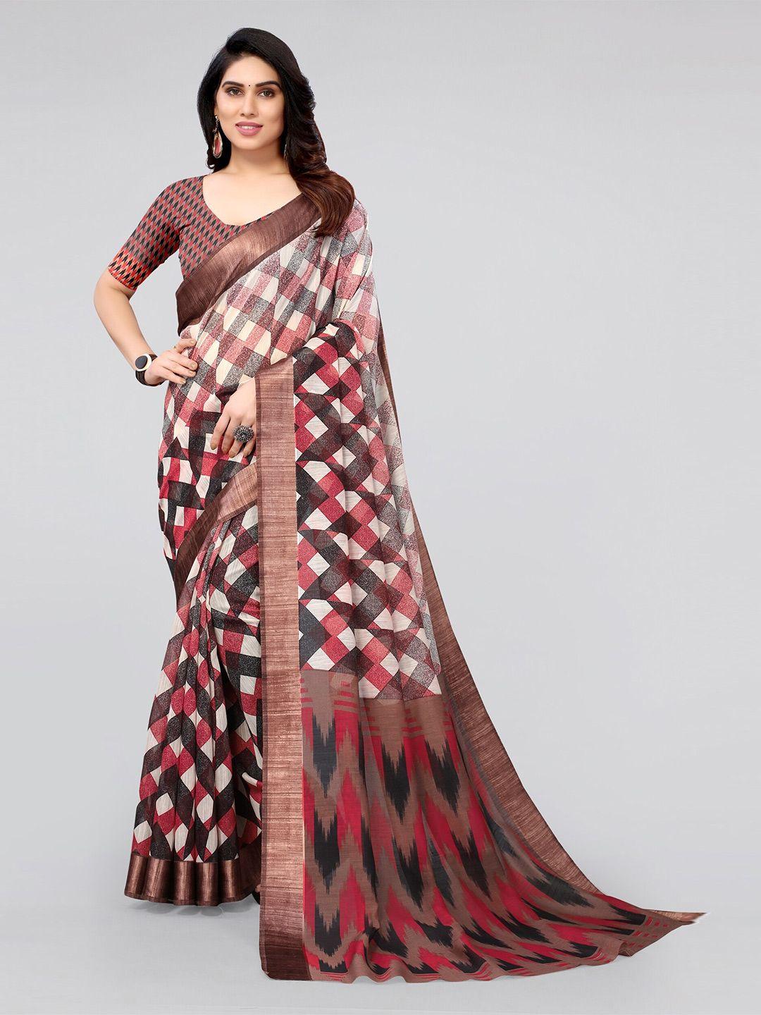 kalini off white & black checked ikat saree