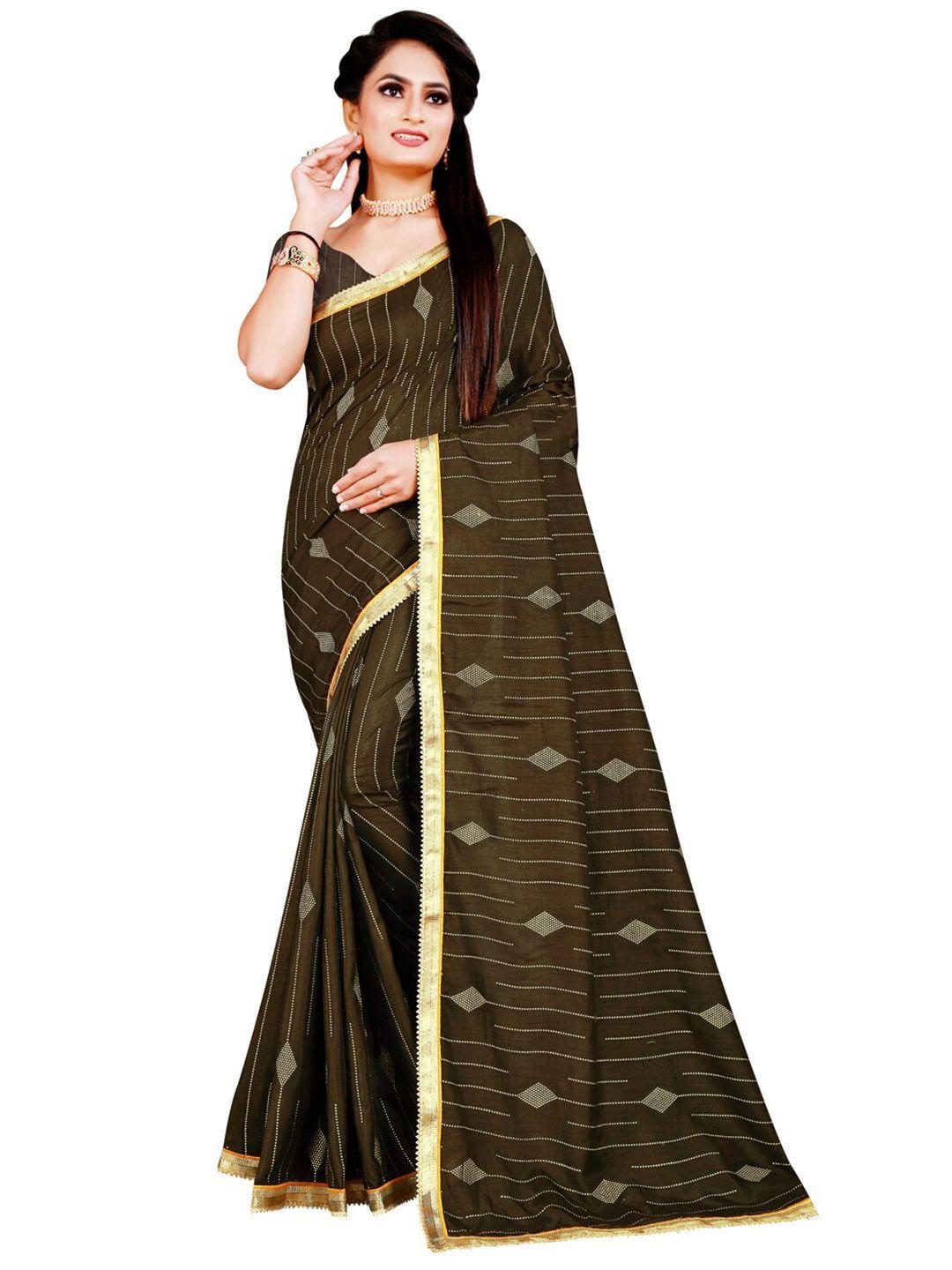 kalini olive & gold geometric printed saree
