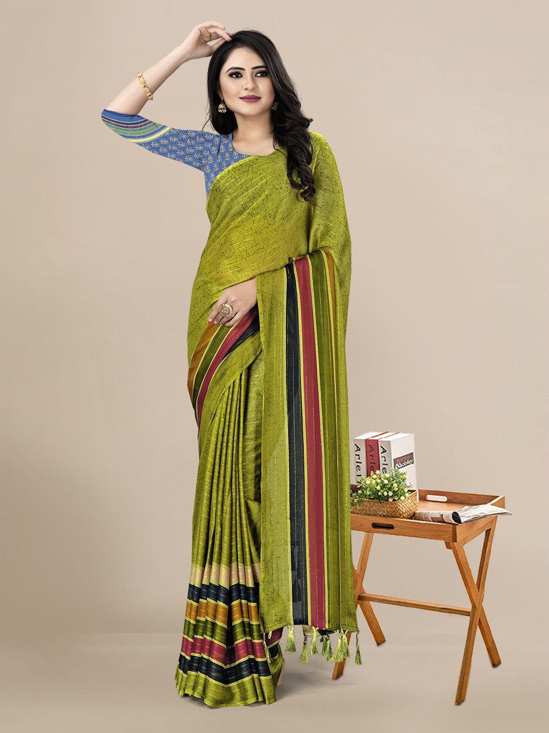 kalini olive green & gold-toned leheriya pure chiffon saree