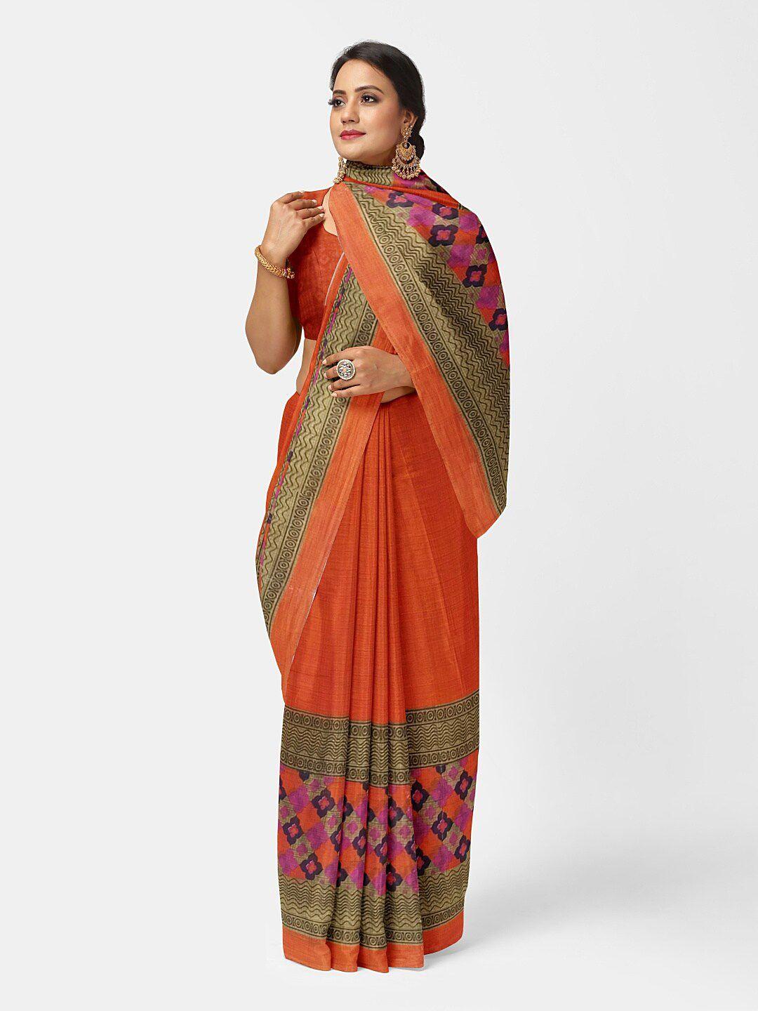 kalini orange & beige ethnic motifs pure georgette fusion dharmavaram saree