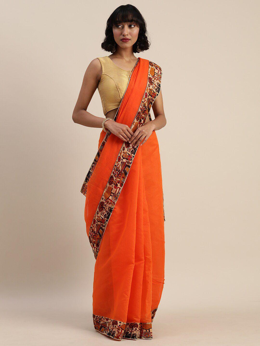 kalini orange & blue chanderi cotton saree