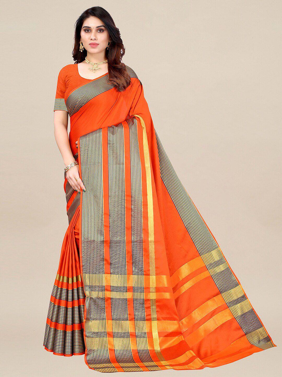 kalini orange & gold-toned art silk taant saree