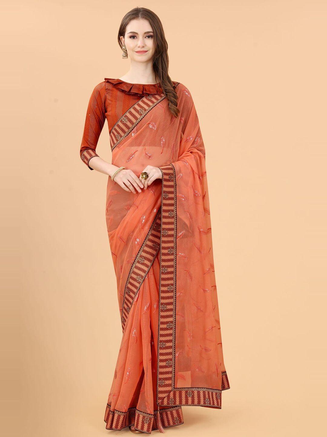 kalini orange & red embellished sequinned silk blend saree