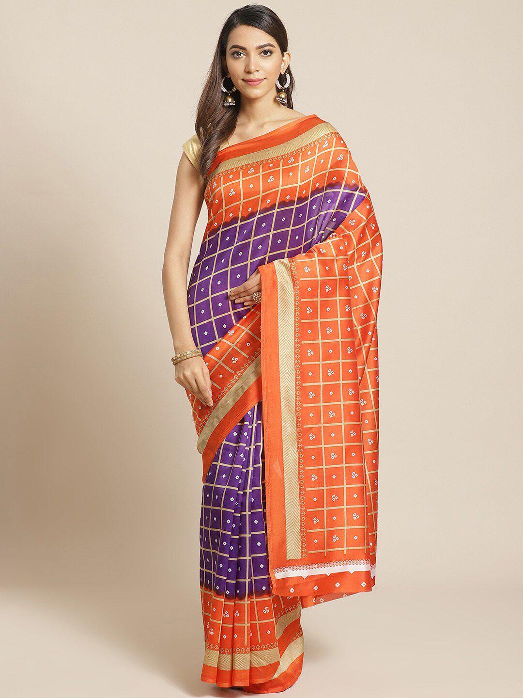 kalini orange & violet bandhani art silk mysore silk saree