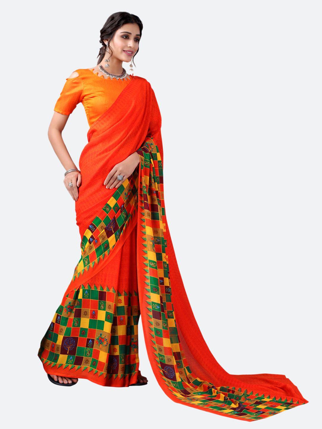kalini orange & yellow printed saree