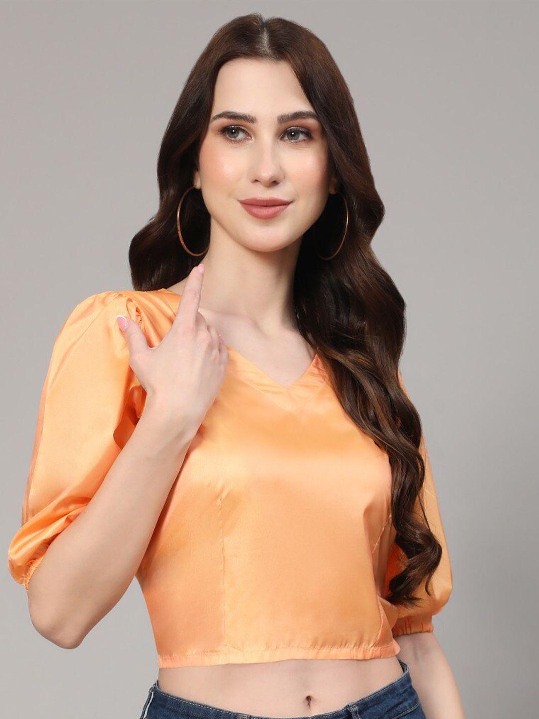 kalini orange cold-shoulder crepe crop top