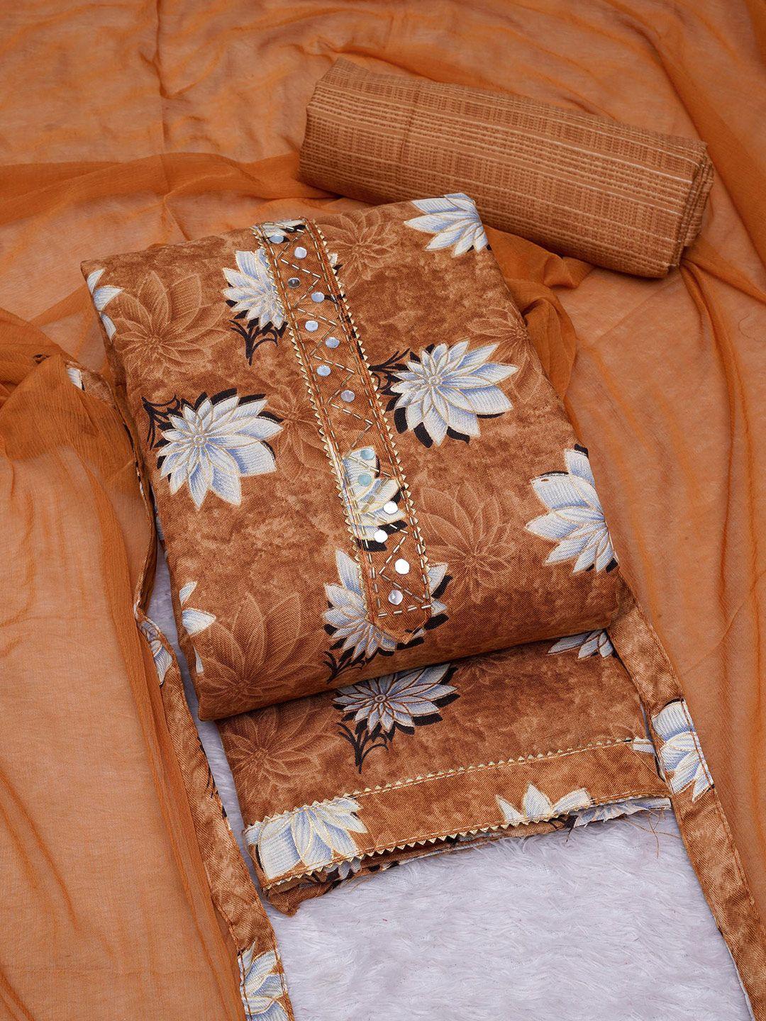 kalini orange printed art silk unstitched dress material