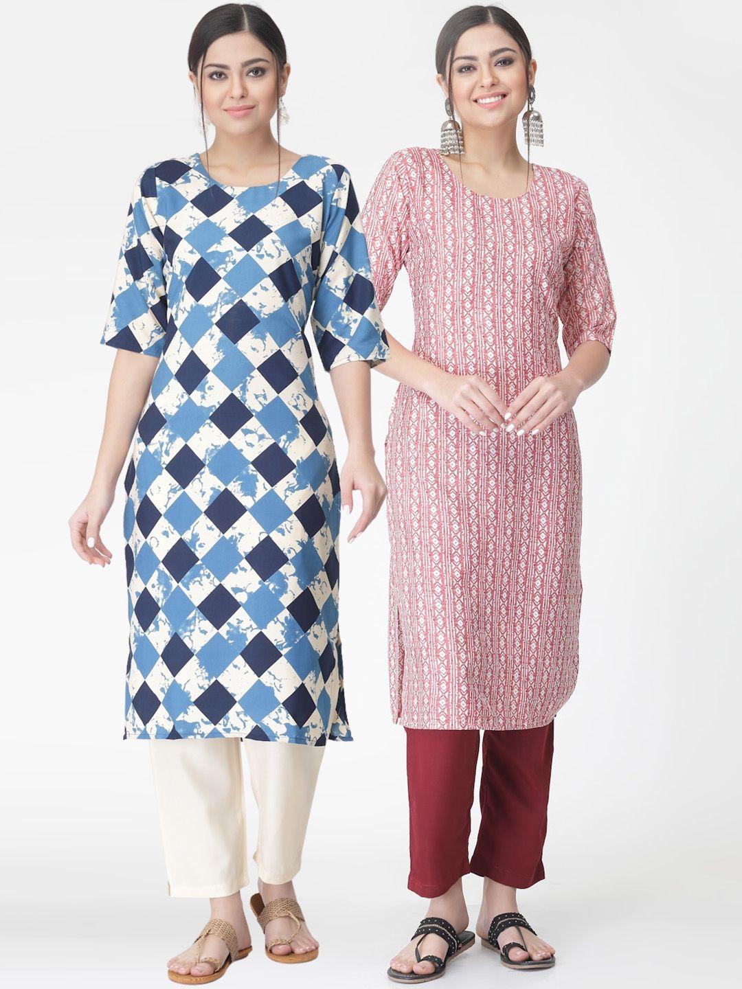 kalini pack of 2 ethnic motif printed kurta with trousers