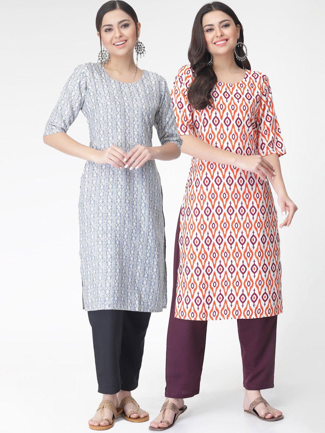 kalini pack of 2 ethnic motif printed kurta with trousers