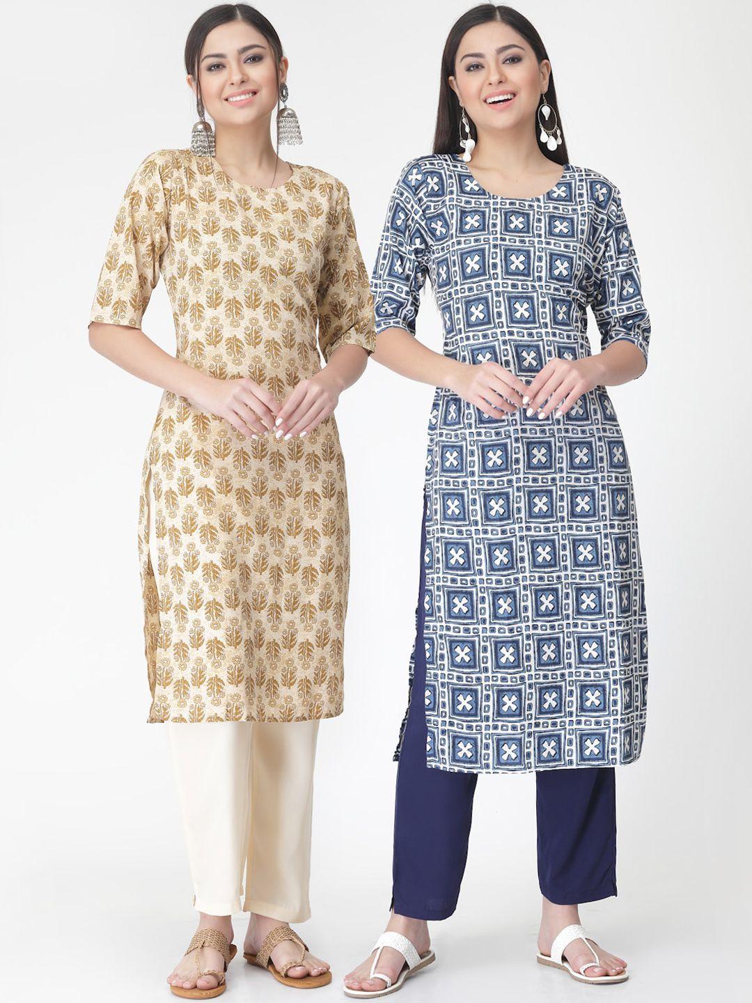 kalini pack of 2 printed kurta with trousers