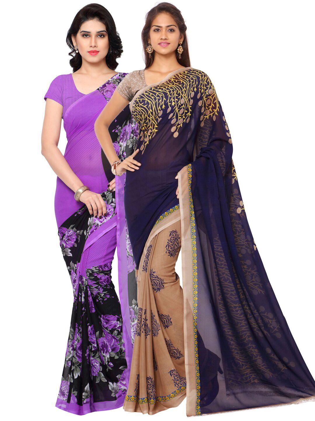 kalini pack of 2 purple & blue printed saree