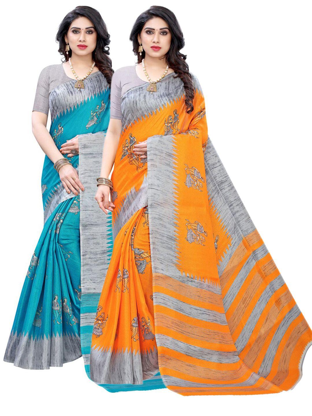 kalini pack of 2 warli printed art silk saree