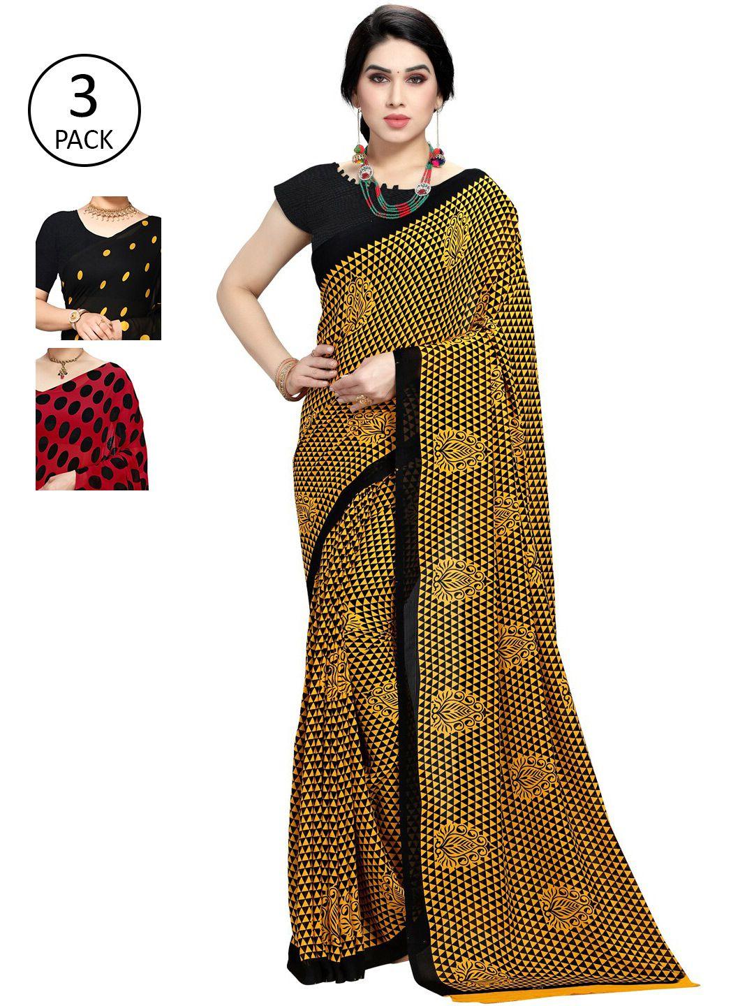 kalini pack of 3 maroon & black saree