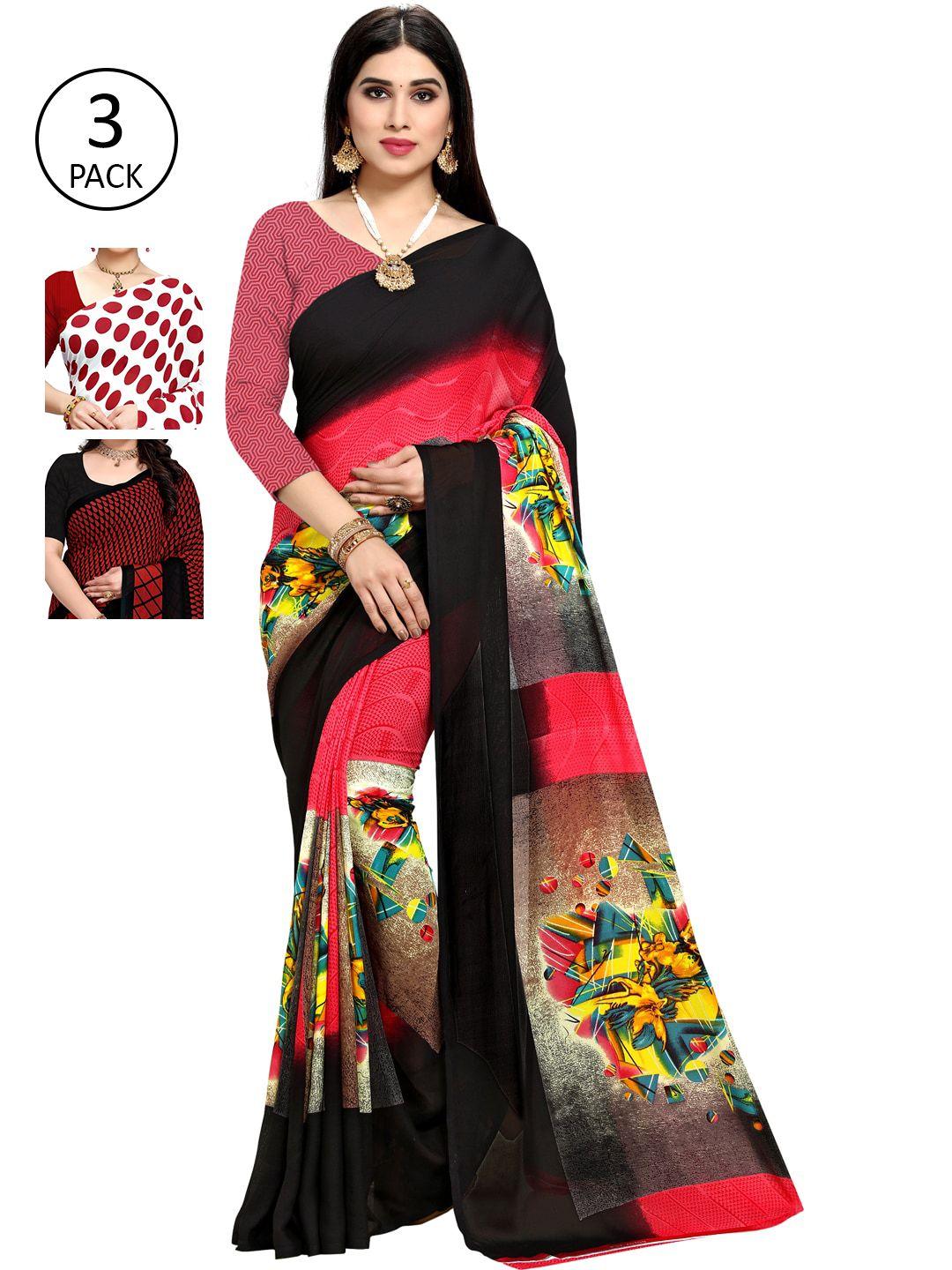 kalini pack of 3 printed poly georgette sarees