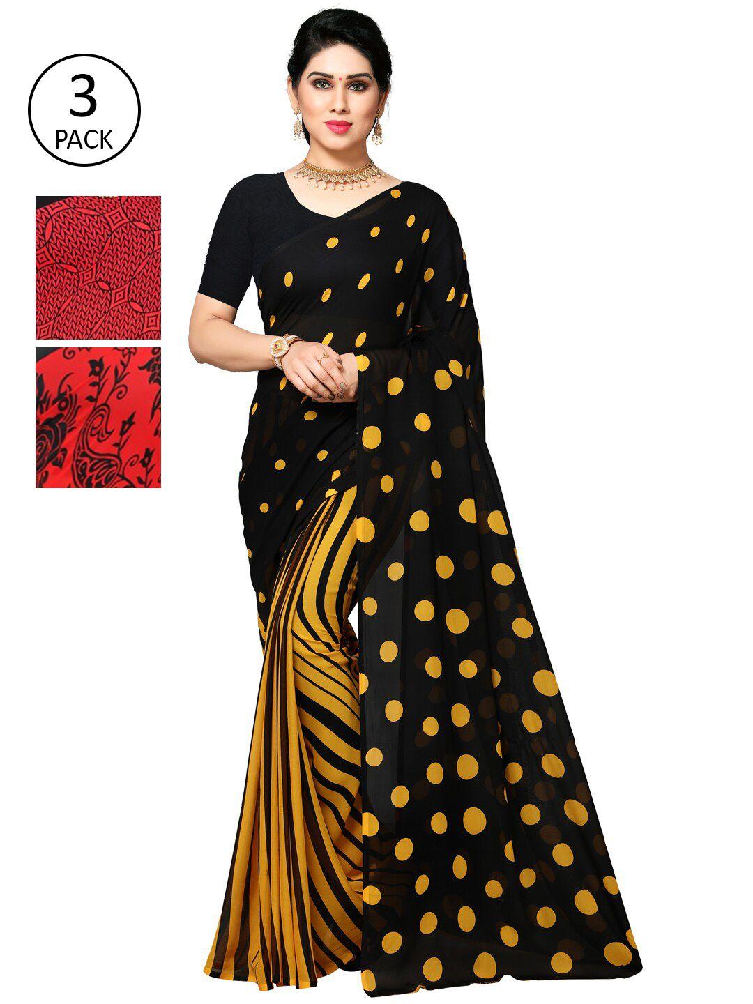 kalini pack of 3 yellow & black saree