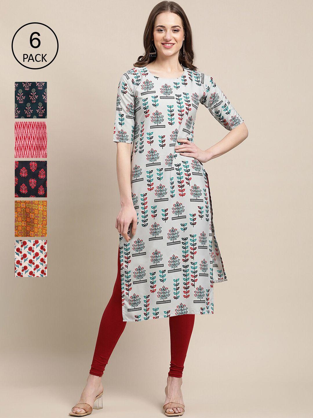 kalini pack of 6 women printed crepe kurta