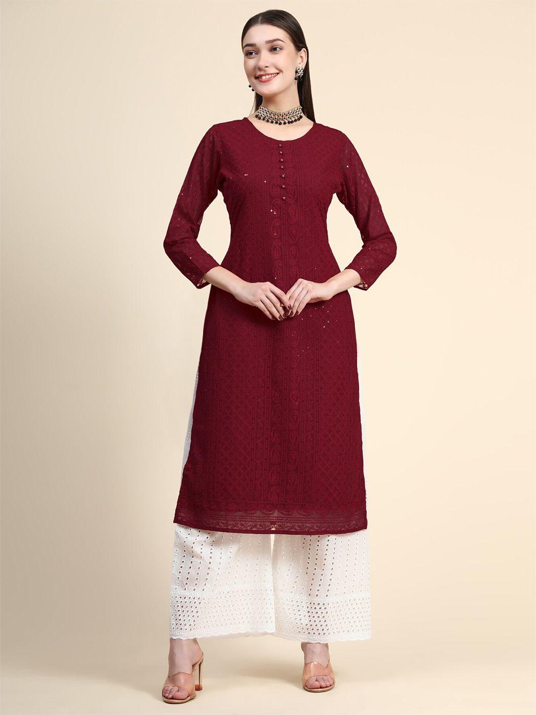 kalini paisley embroidered chikankari georgette straight regular kurta