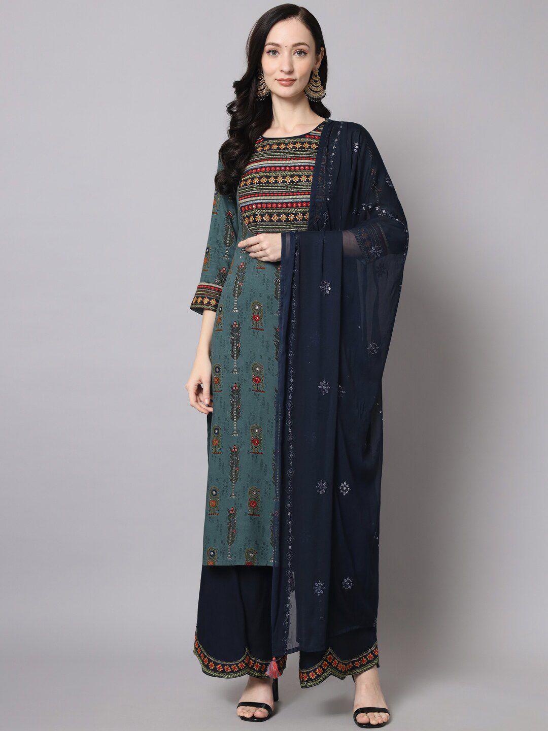 kalini paisley embroidered kurta with palazzos & with dupatta