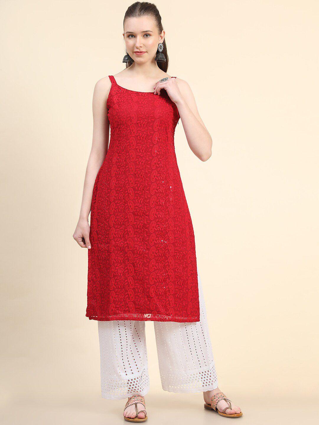 kalini paisley embroidered sequinned chikankari georgette kurta